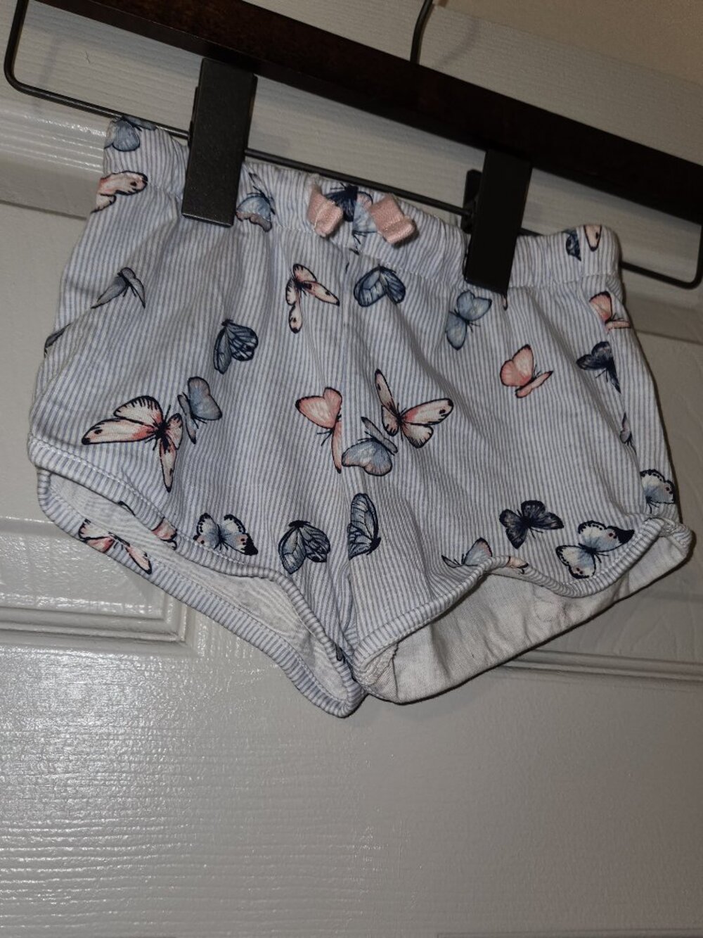 H&M Butterfly Print Toddler Girls Shorts 12-18M Blue Stripe Pull On Summer